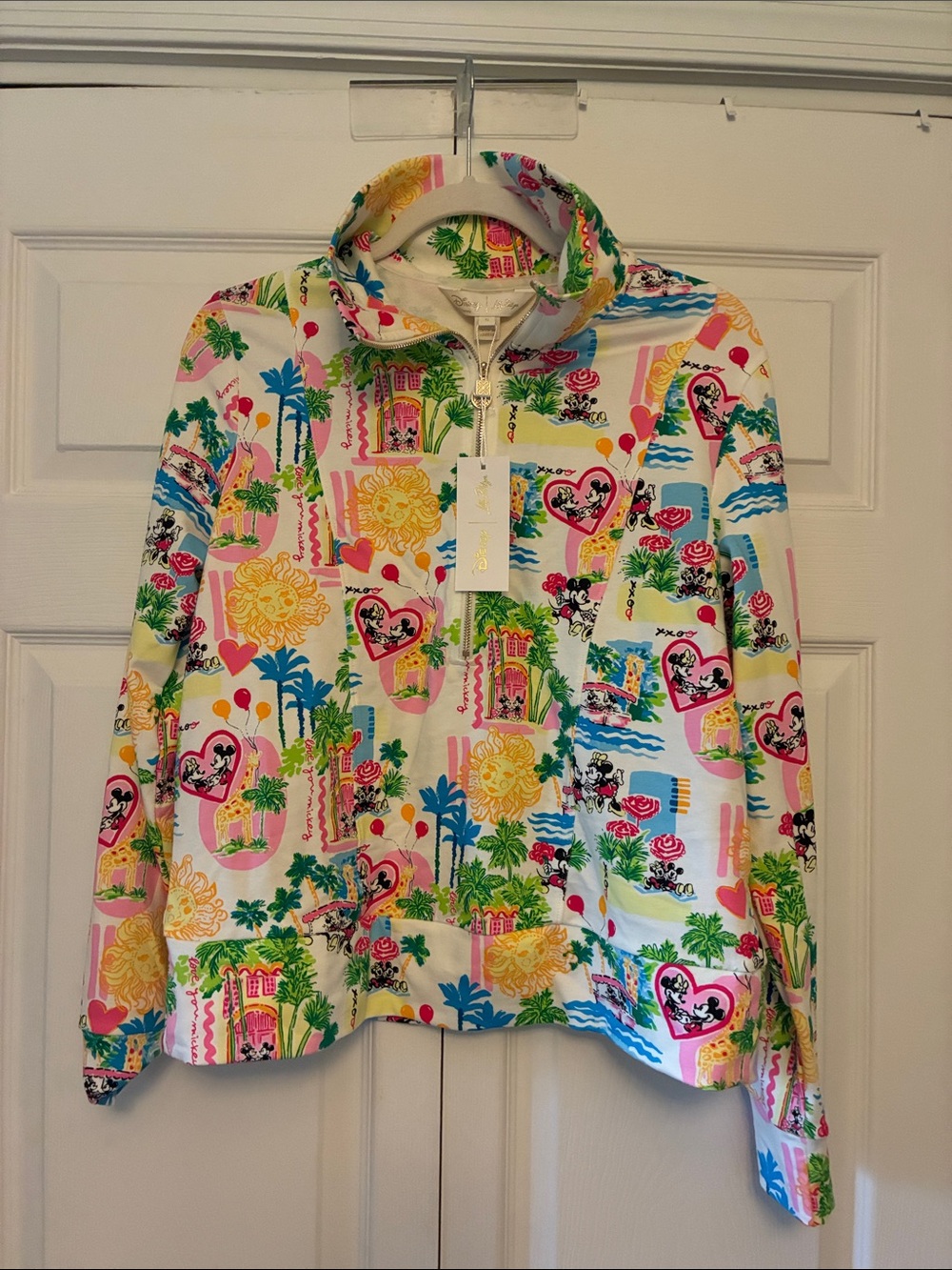 Lilly Pulitzer Multicolor Disney Print Zip Pullover - Pink, Yellow, Green, Blue - Picture 1 of 7